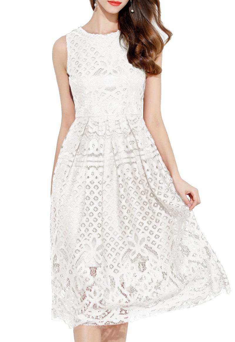 VEIISAR Womens Fashion Sleeveless Lace Fit Flare Elegant Cocktail Party Dress (XX-Large, L0201White) - Image 1